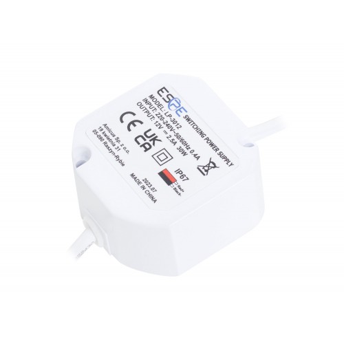 Impulsinis maitinimo šaltinis ESPE LP-3012 (30W, 2.5A/12V, hermetinis IP67, 50x47x25)